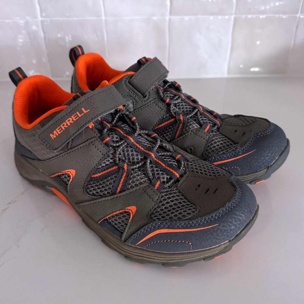 Merrell Trail Chaser Low Hiking Shoes Kids 5.5 Grey Orange Leather Mesh Strap